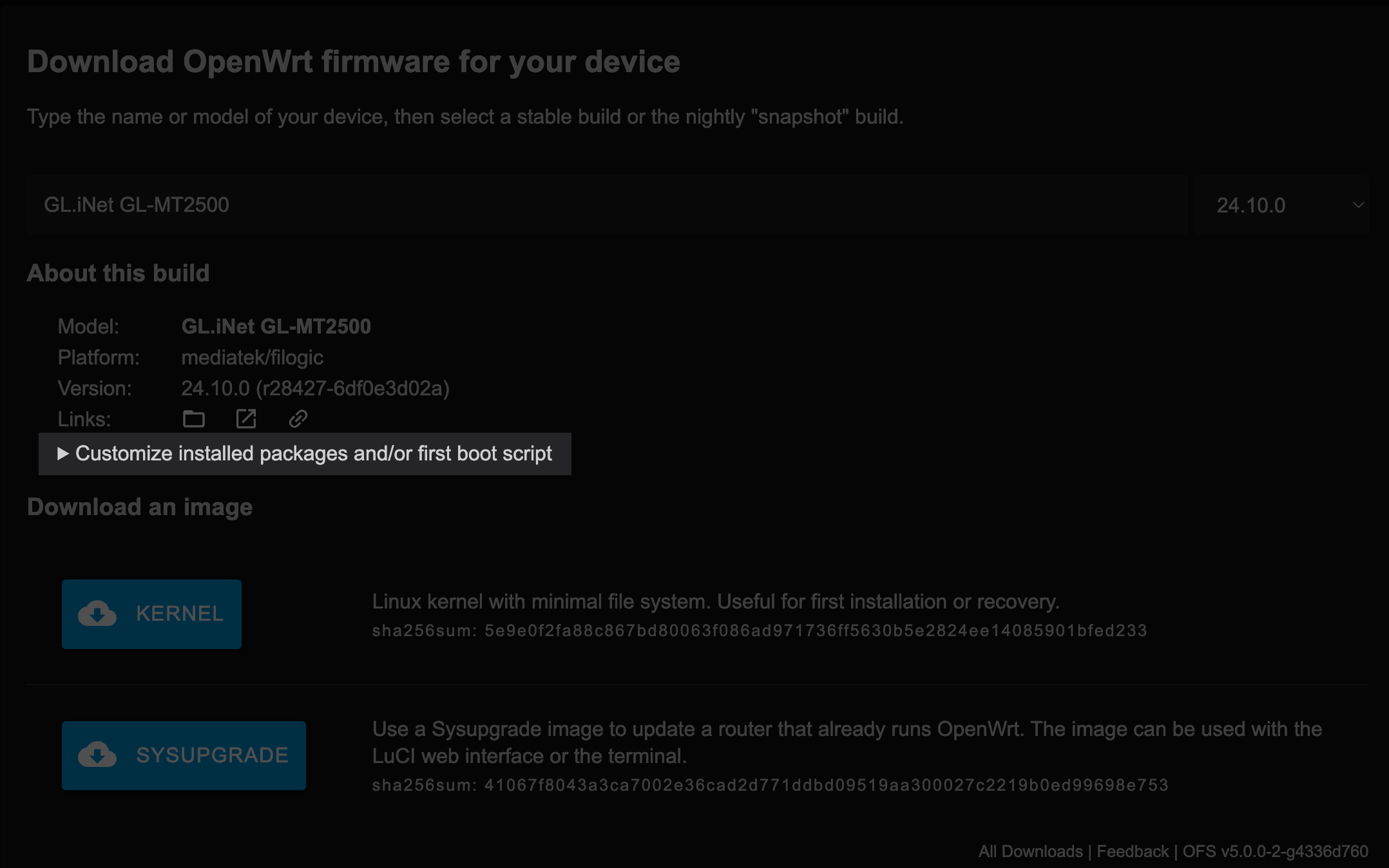 Customize installed packages and/or first boot script
