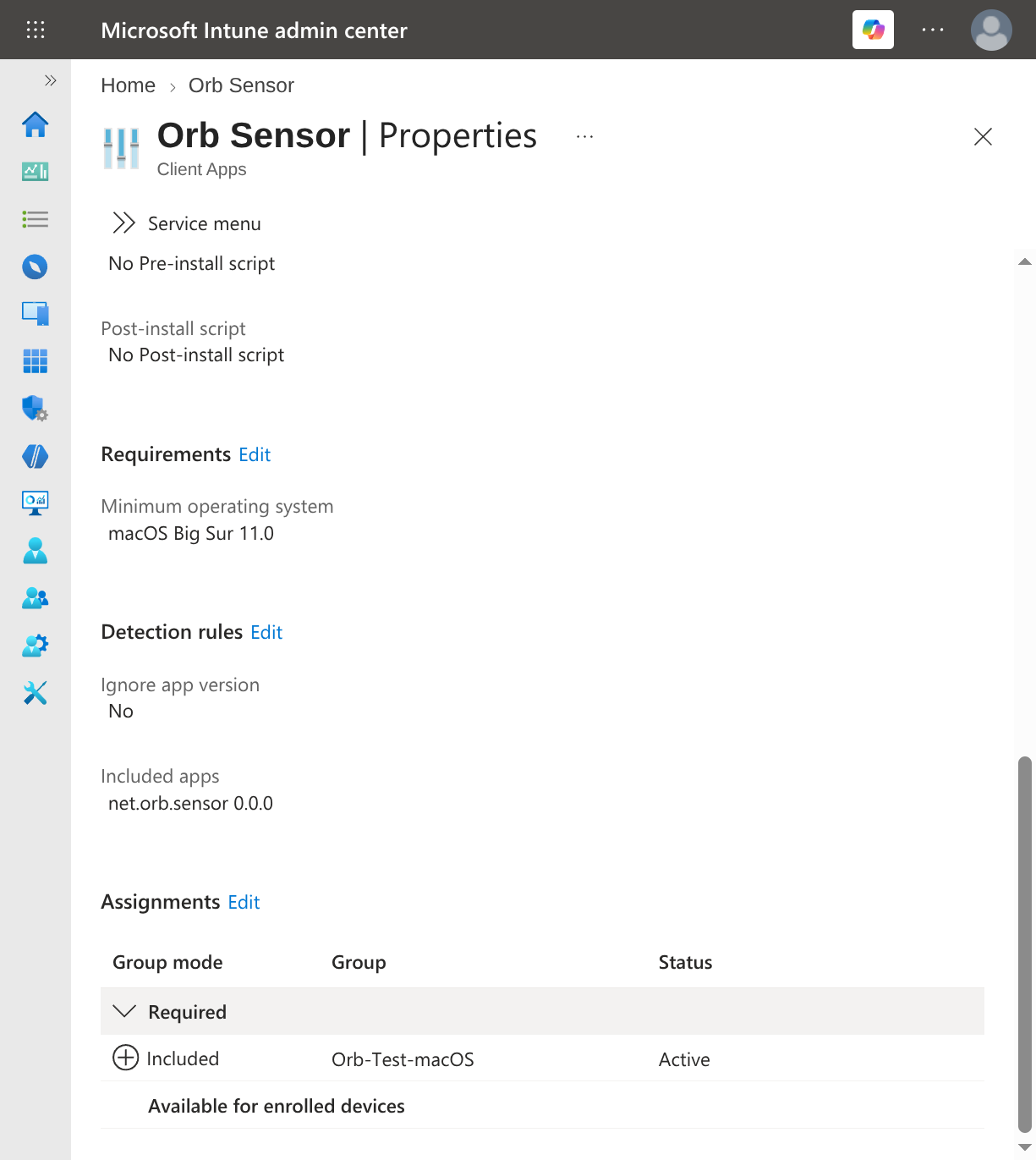 Requirements, detection rules and assignment on the app's properties