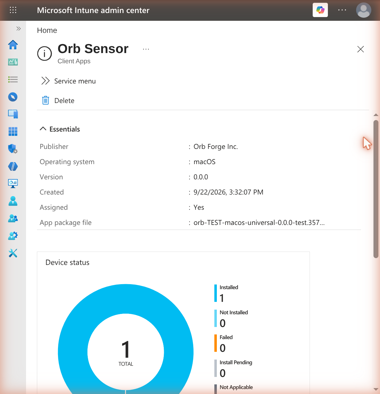 Device status reporting one device installed