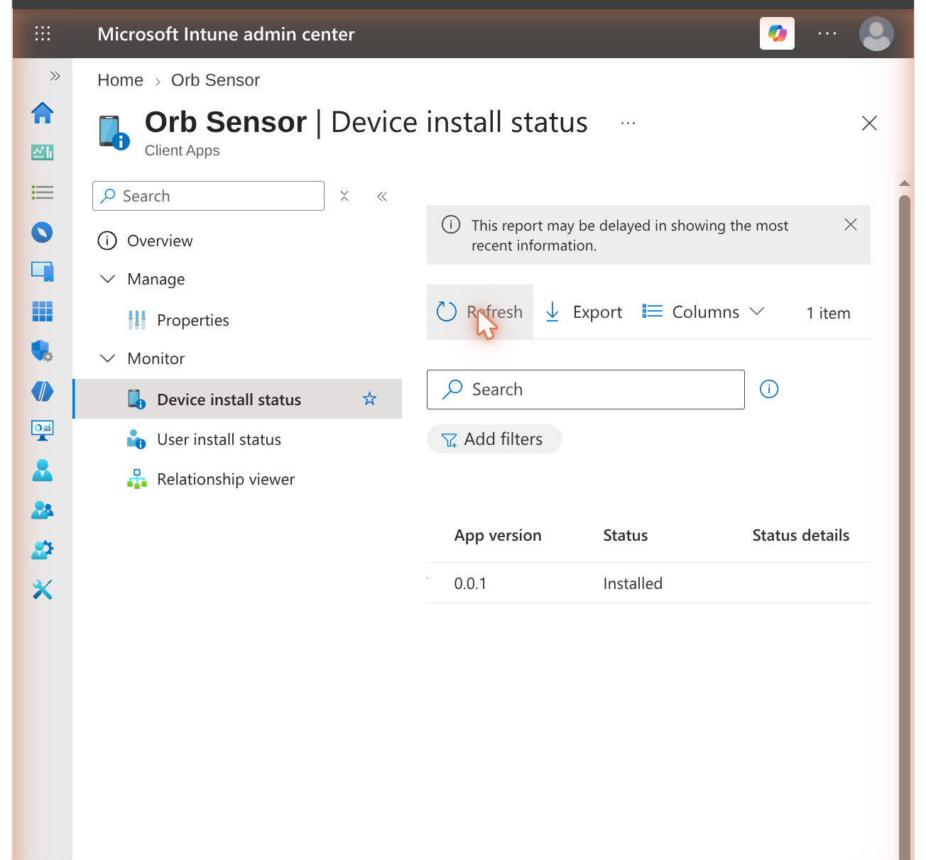 Device install status reporting Installed