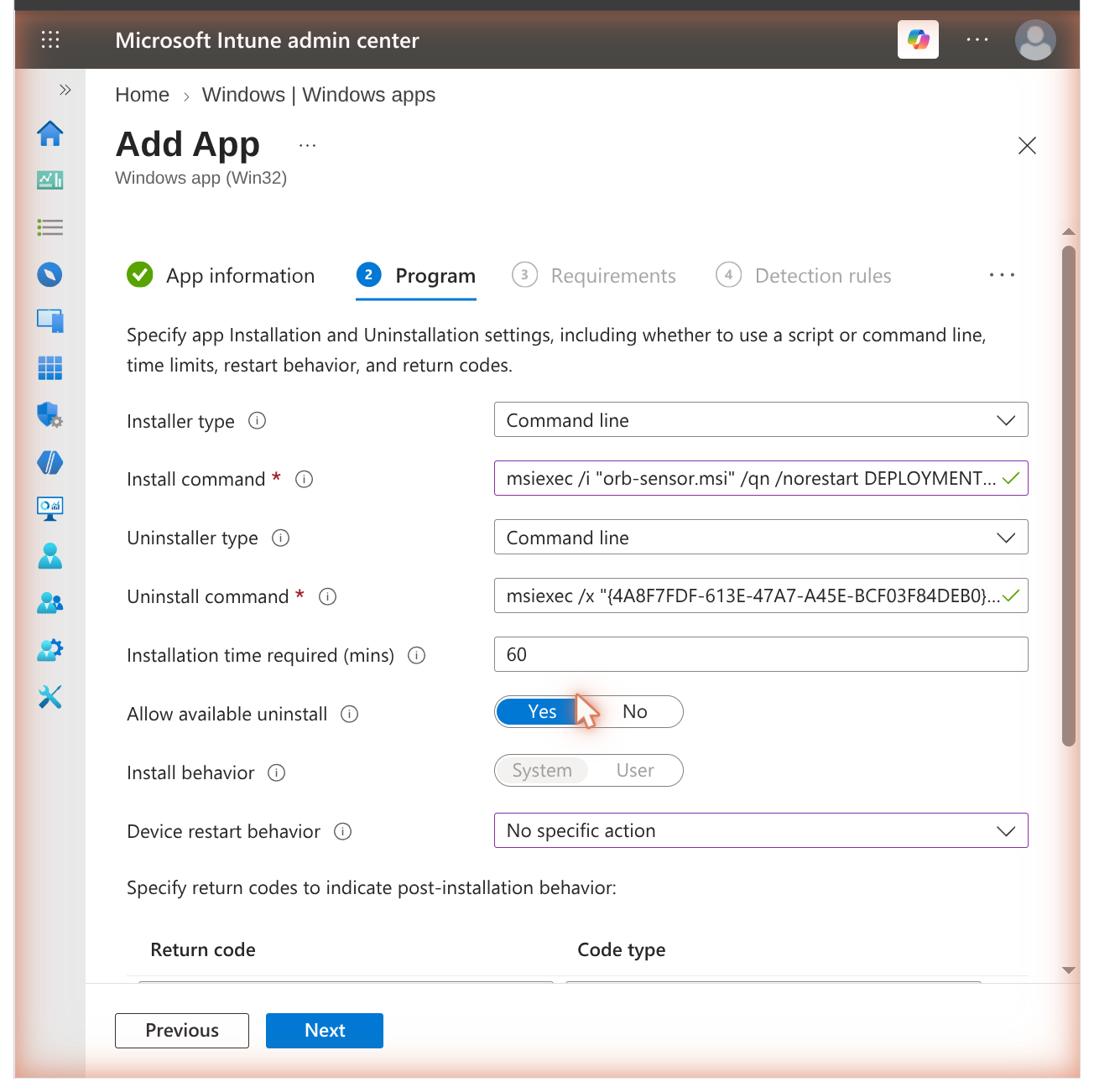 Install and uninstall commands