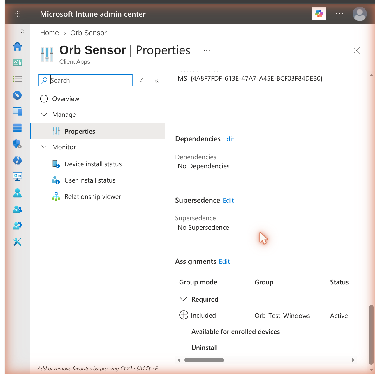 Detection rule and assignment on the app's properties