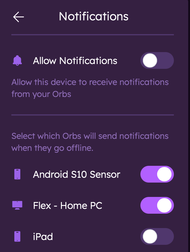 Notifications Settings Menu
