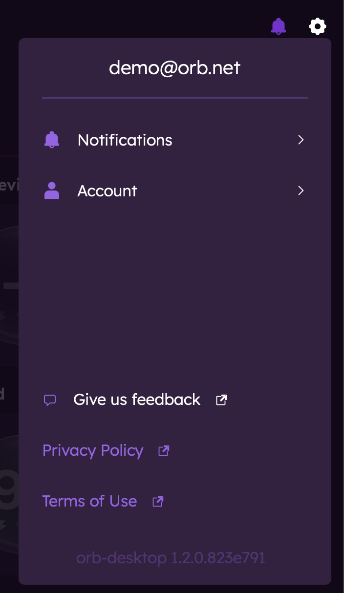 Orb Account Menu